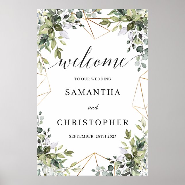 Greenery foliage wedding welcome sign poster (Front)