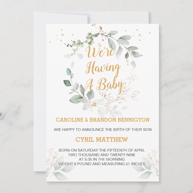Greenery foliage  We're having a Baby Announcement (Front)