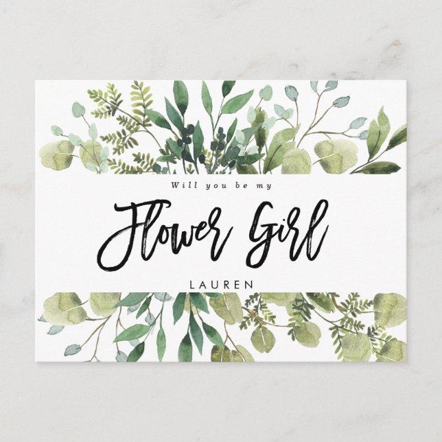 greenery foliage will you be my flower girl card (Front)