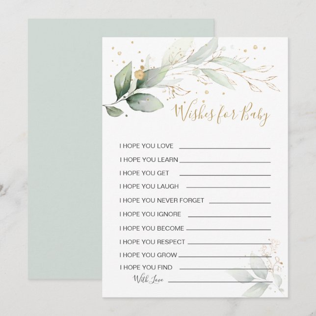 Greenery foliage Wishes for Baby Shower Game Invit Invitation (Front/Back)