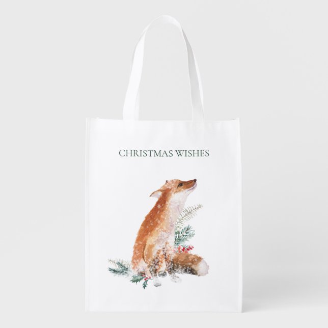 Greenery Foliage Woodland animal Fox Deer Grocery Bag (Front)