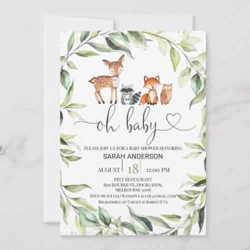 Greenery Foliage Woodland Baby Shower Invitation