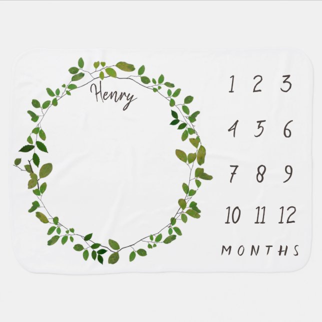 Greenery Foliage Wreath Baby Milestone Blanket (Horizontal)