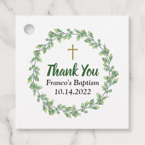 Greenery Foliage Wreath on Marble Sticker Favor Tags