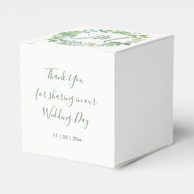 Greenery Foliage Wreath Wedding Favor Boxes (Front Side)