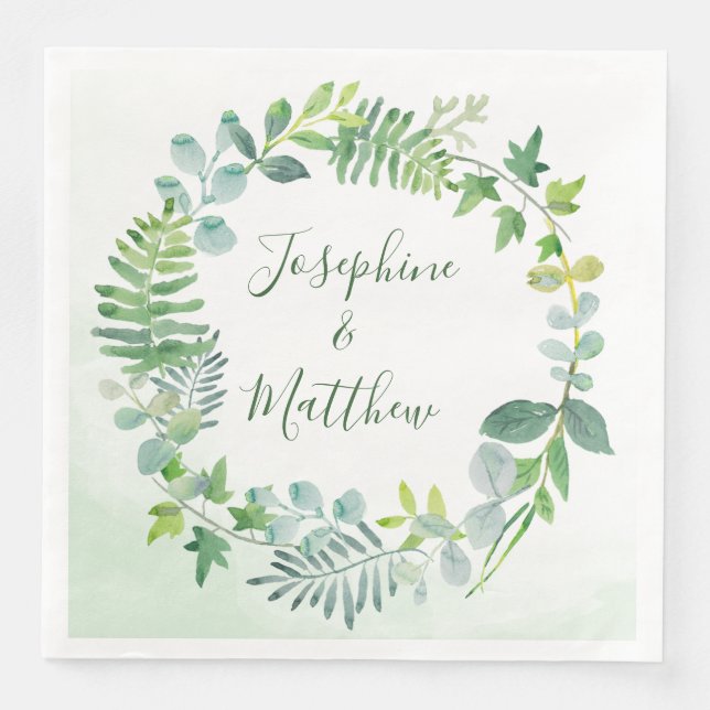 Greenery Foliage Wreath Wedding Paper Dinner Napkins (Front)