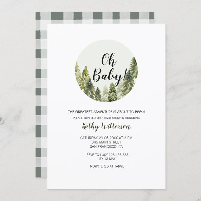 Greenery Forest Adventure Baby shower invitation (Front/Back)