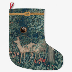 GREENERY, FOREST ANIMALS and Monogram Large Christmas Stocking