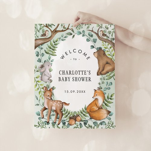 Greenery Forest Animals Baby Shower Welcome Poster