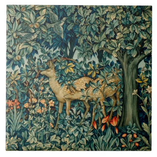 GREENERYFOREST ANIMALS DOES BIRDS Floral Ceramic Tile