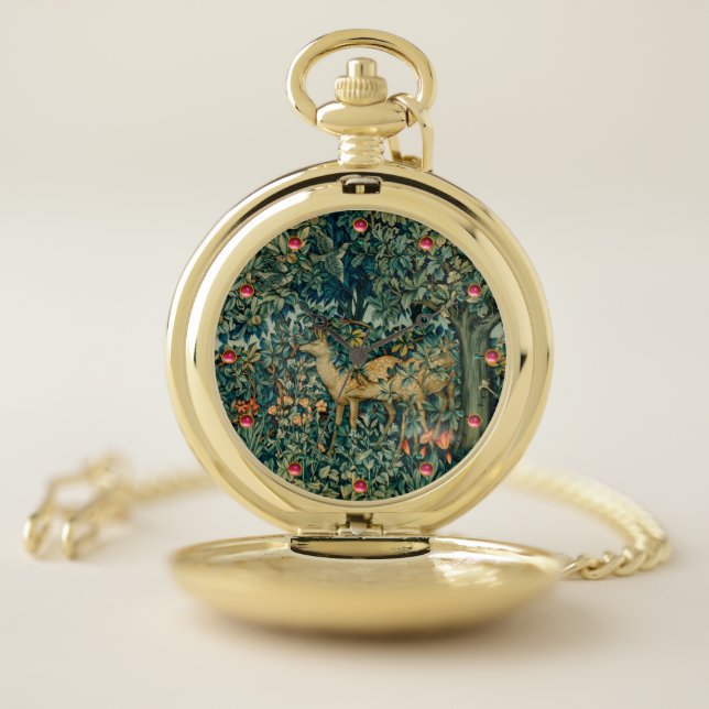 GREENERY,FOREST ANIMALS, DOES ,BIRDS Floral  Pocket Watch (Inside)