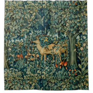 GREENERY,FOREST ANIMALS, DOES ,BIRDS Floral Shower Curtain