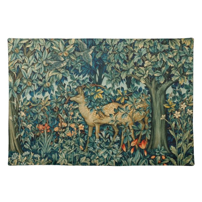 GREENERY,FOREST ANIMALS DOES Floral Christmas Cloth Placemat (Front)