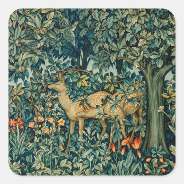 GREENERY,FOREST ANIMALS DOES Floral Christmas Square Sticker (Front)