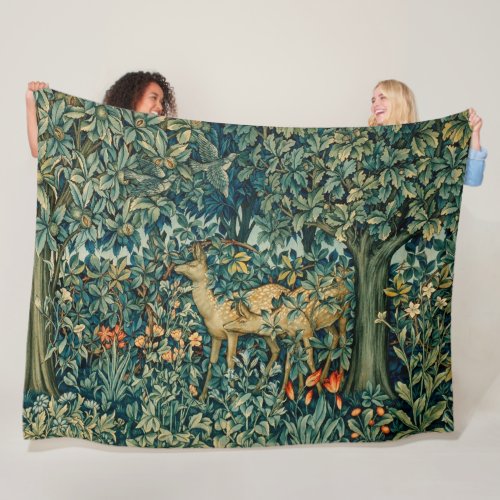 GREENERYFOREST ANIMALS DOES Floral Tapestry Fleece Blanket
