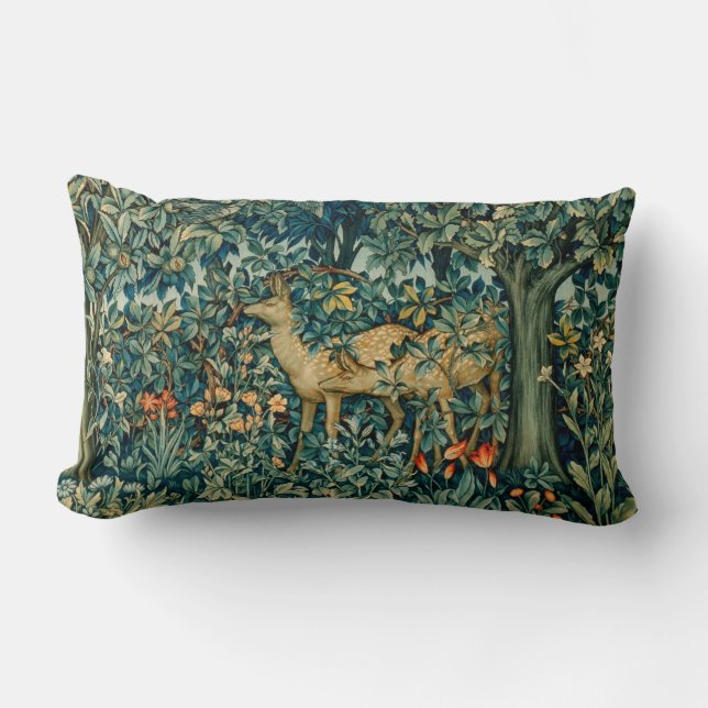GREENERY,FOREST ANIMALS DOES Floral Tapestry Throw Lumbar Pillow (Front)