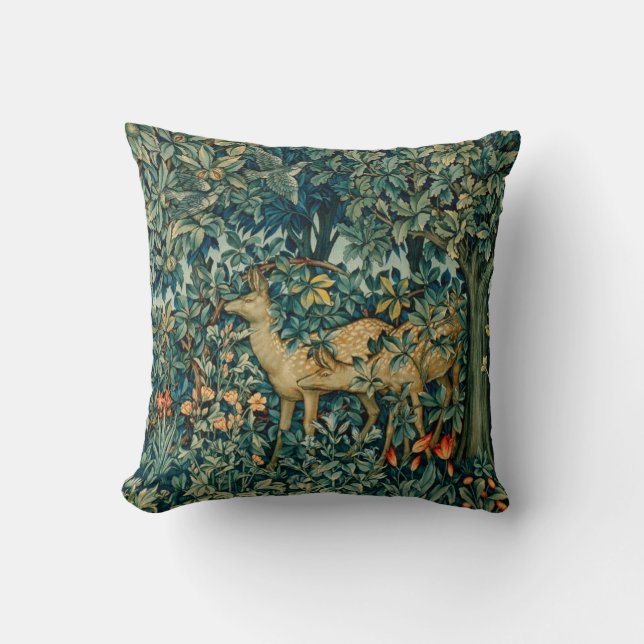 GREENERY,FOREST ANIMALS DOES Floral Tapestry Throw Pillow (Front)