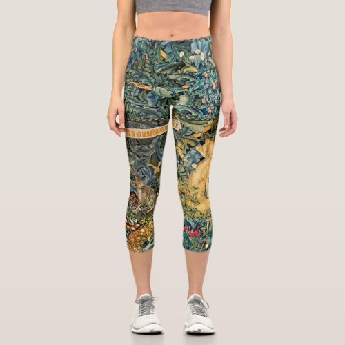 GREENERYFOREST ANIMALSFOX AND HAREGREEN FLORAL CAPRI LEGGINGS