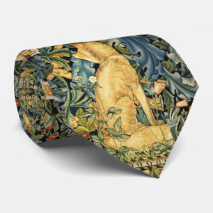 GREENERY,FOREST ANIMALS,FOX AND HARE,GREEN FLORAL NECK TIE