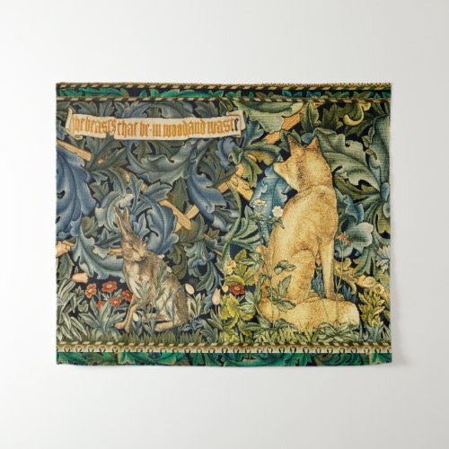 GREENERYFOREST ANIMALSFOX AND HAREGREEN FLORAL TAPESTRY