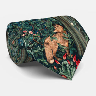GREENERY,FOREST ANIMALS Fox ,Hares,Green Floral Neck Tie