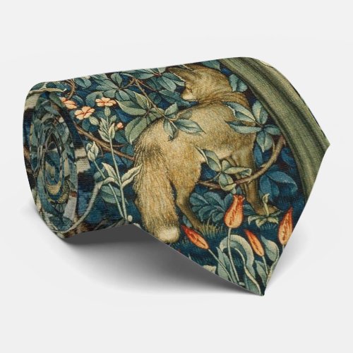 GREENERYFOREST ANIMALS Fox PheasantGreen Floral Neck Tie