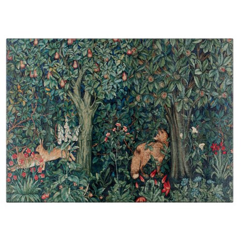 GREENERYFOREST ANIMALS HaresFoxGreen Floral  Cutting Board