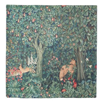Greenery Forest Animals Hares  Fox Green Floral  Duvet Cover by bulgan_lumini at Zazzle