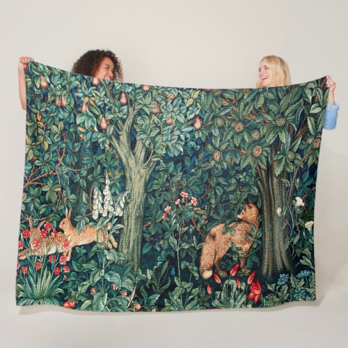 GREENERYFOREST ANIMALS Hares FoxGreen Floral Fleece Blanket