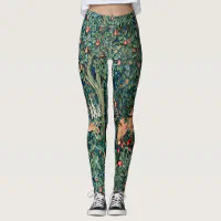 GREENERY, FOREST ANIMALS Pheasant and Fox Red Black White Floral Tapestry  Leggings for Sale by BulganLumini