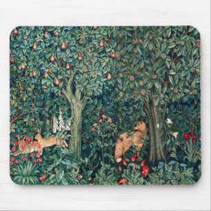 GREENERY,FOREST ANIMALS Hares ,Fox,Green Floral Mouse Pad