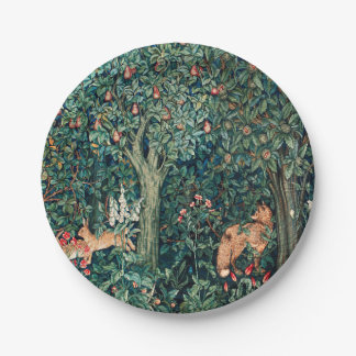 GREENERY,FOREST ANIMALS Hares ,Fox,Green Floral Paper Plates