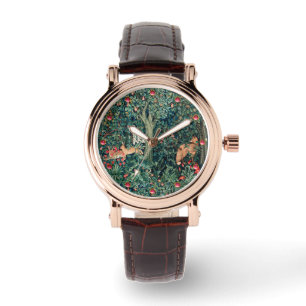 GREENERY,FOREST ANIMALS Hares ,Fox,Green Floral Watch