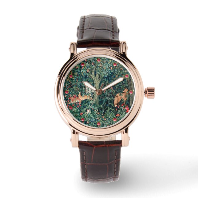GREENERY,FOREST ANIMALS Hares ,Fox,Green Floral Watch (Front)