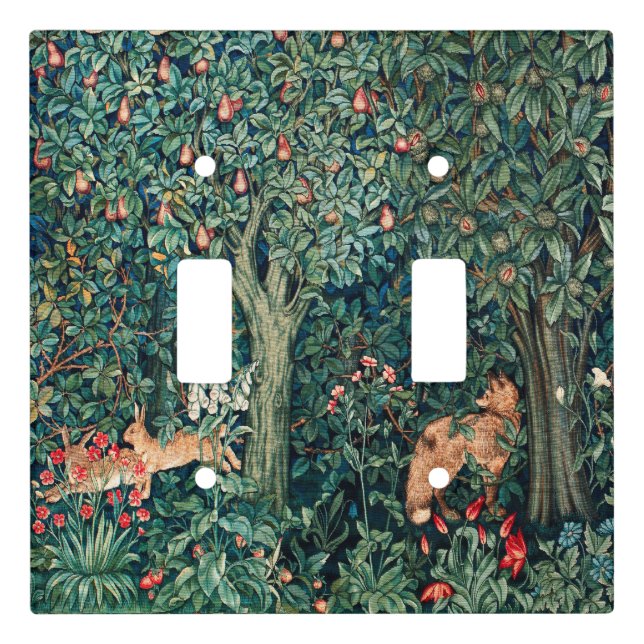 GREENERY,FOREST ANIMALS Hares ,Fox,Green Leaves Light Switch Cover (Front)