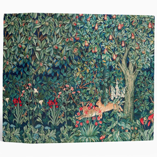 GREENERY,FOREST ANIMALS Hares,Green Floral 3 Ring Binder (Front/Spine)