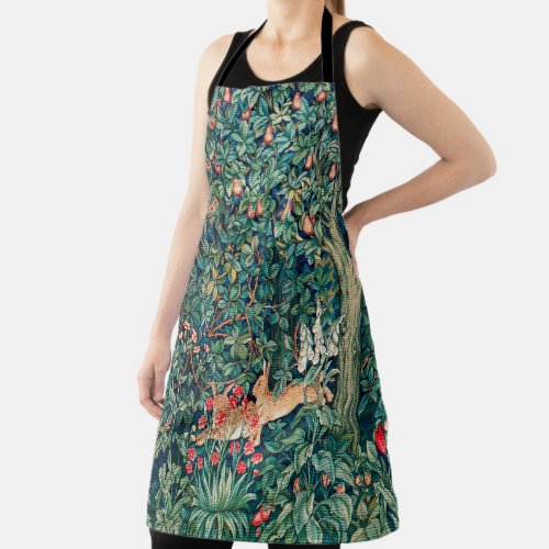 GREENERYFOREST ANIMALS Hares Green Floral Apron