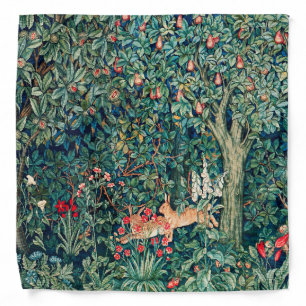 GREENERY,FOREST ANIMALS Hares ,Green Floral Bandana