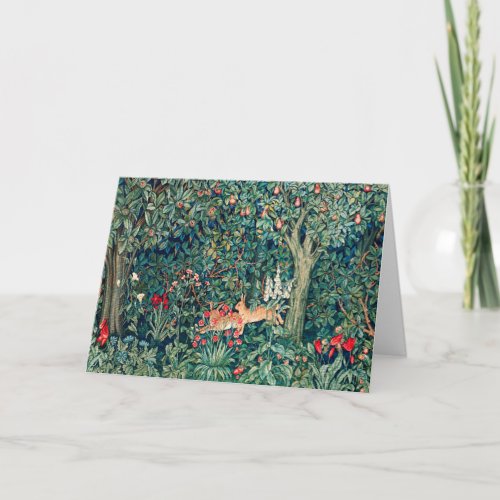 GREENERYFOREST ANIMALS Hares Green Floral Holiday Card