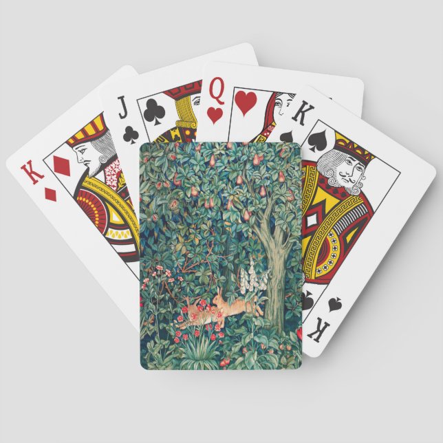GREENERY,FOREST ANIMALS Hares ,Green Floral  Poker Cards (Back)