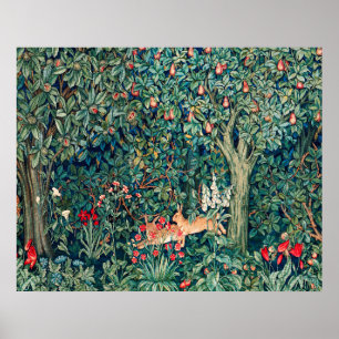 GREENERY,FOREST ANIMALS Hares ,Green Floral Poster