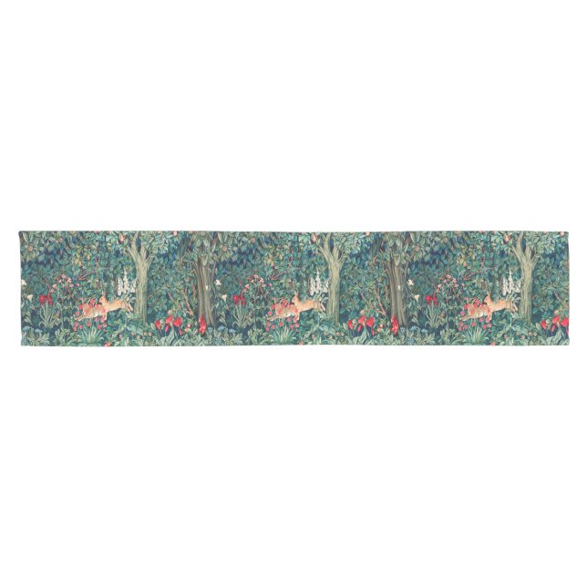 GREENERY,FOREST ANIMALS Hares,Green Floral Short Table Runner (Horizontal)