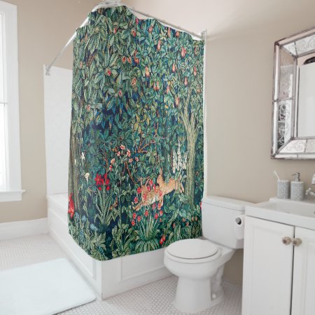 Greenery,forest Animals Hares ,green Floral Shower Curtain
