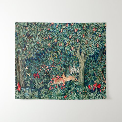 GREENERYFOREST ANIMALS Hares Green Floral Tapestry