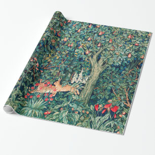 GREENERY,FOREST ANIMALS Hares, Green Floral Wrapping Paper