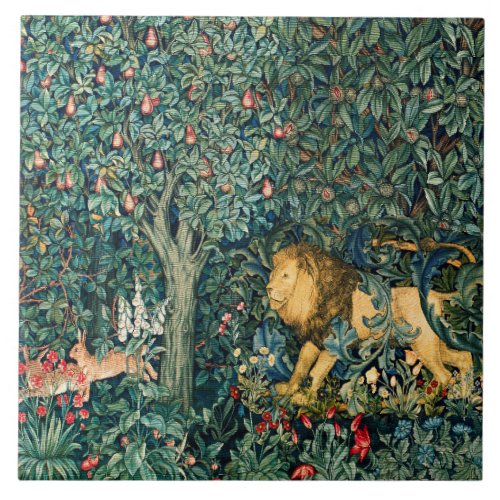 GREENERYFOREST ANIMALS Lion and Hares  Ceramic Tile