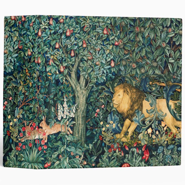 GREENERY,FOREST ANIMALS Lion and Hares Floral 3 Ring Binder (Front/Spine)