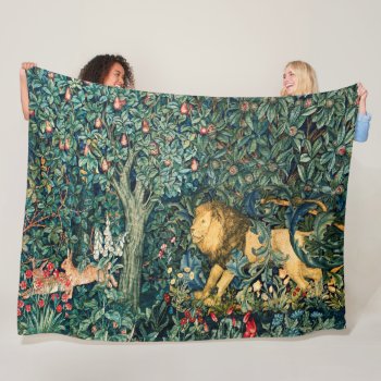 Greenery Forest Animals Lion And Hares Floral Fleece Blanket by bulgan_lumini at Zazzle