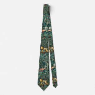 GREENERY,FOREST ANIMALS Lion and Hares Floral Neck Tie