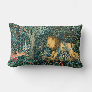GREENERY,FOREST ANIMALS Lion and Hares Lumbar Pillow